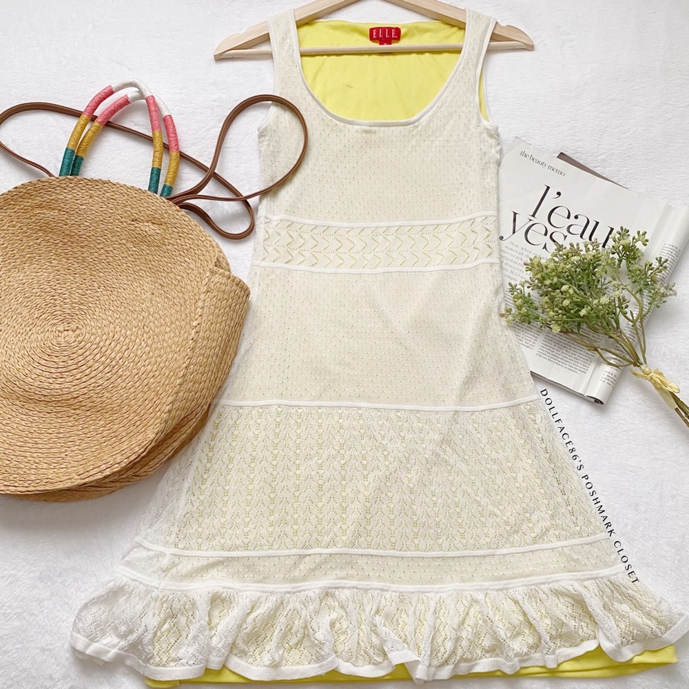 White Crocheted Lace Dress with Contrasting Slip